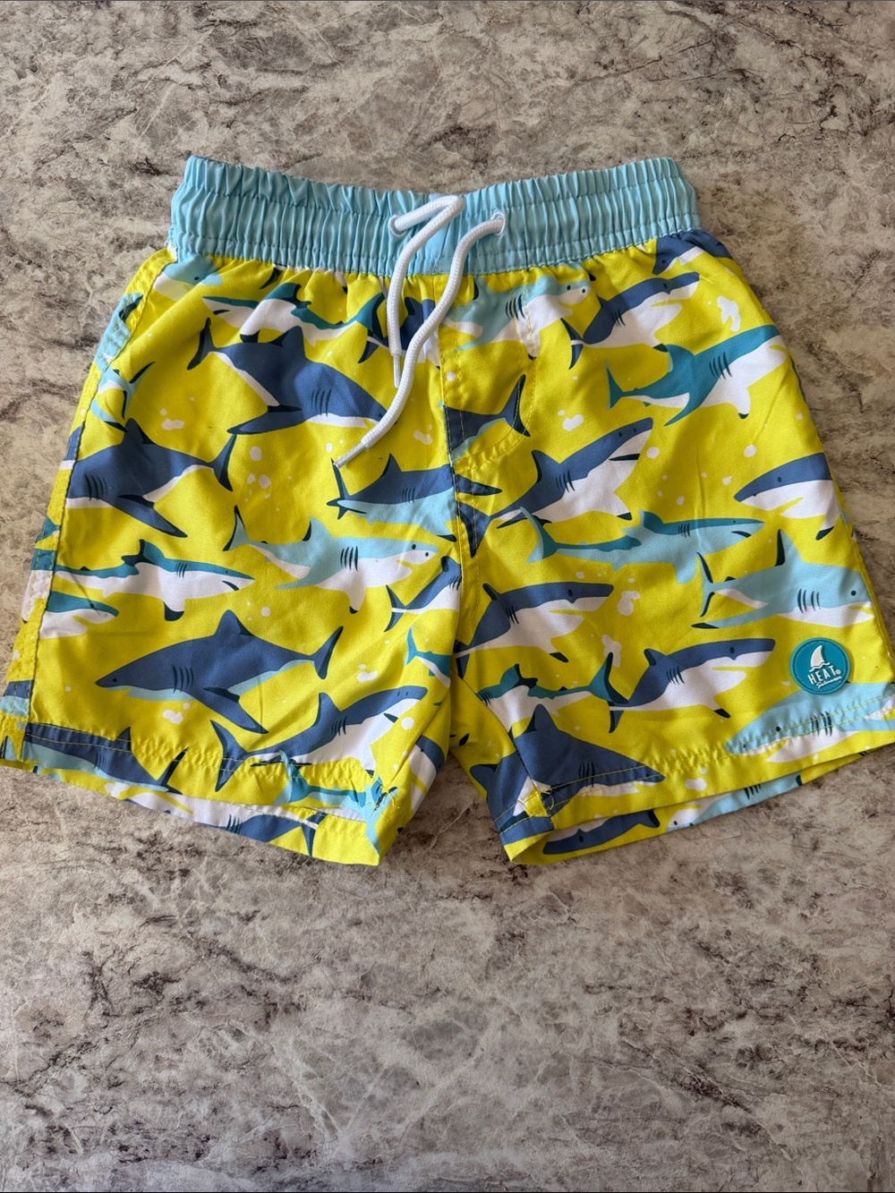 Kids Shark Print Swim Shorts - Yellow & Blue
